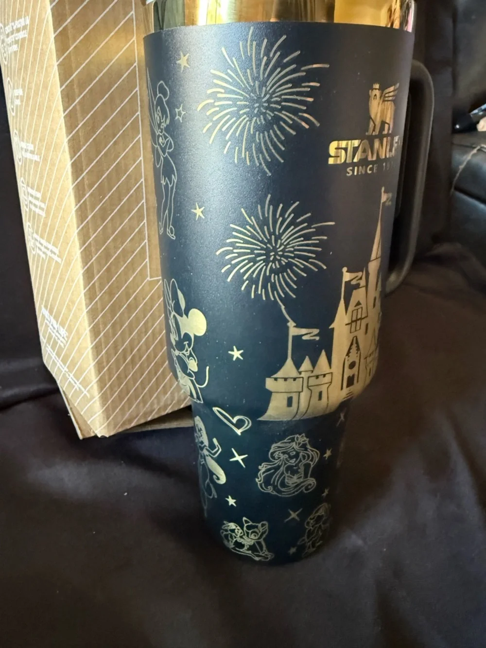 New Stanley 40oz Black & Gold Laser Engraved Disney Castle Stainless Tumbler - Picture 4 of 13
